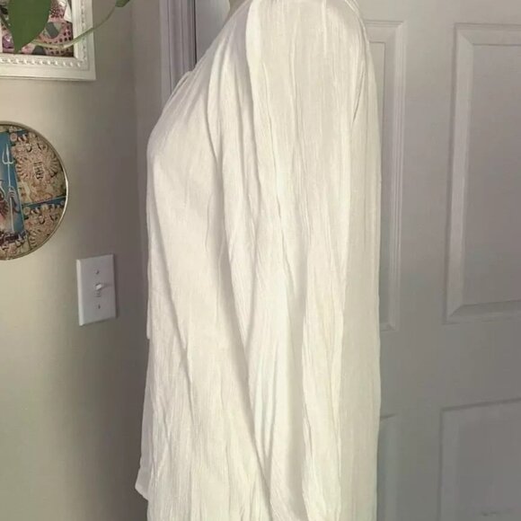 Ali & KRIS White GAUZE Seersucker BOHO Embroidered Lounge Tunic shirt *SMALL* - Picture 3 of 5